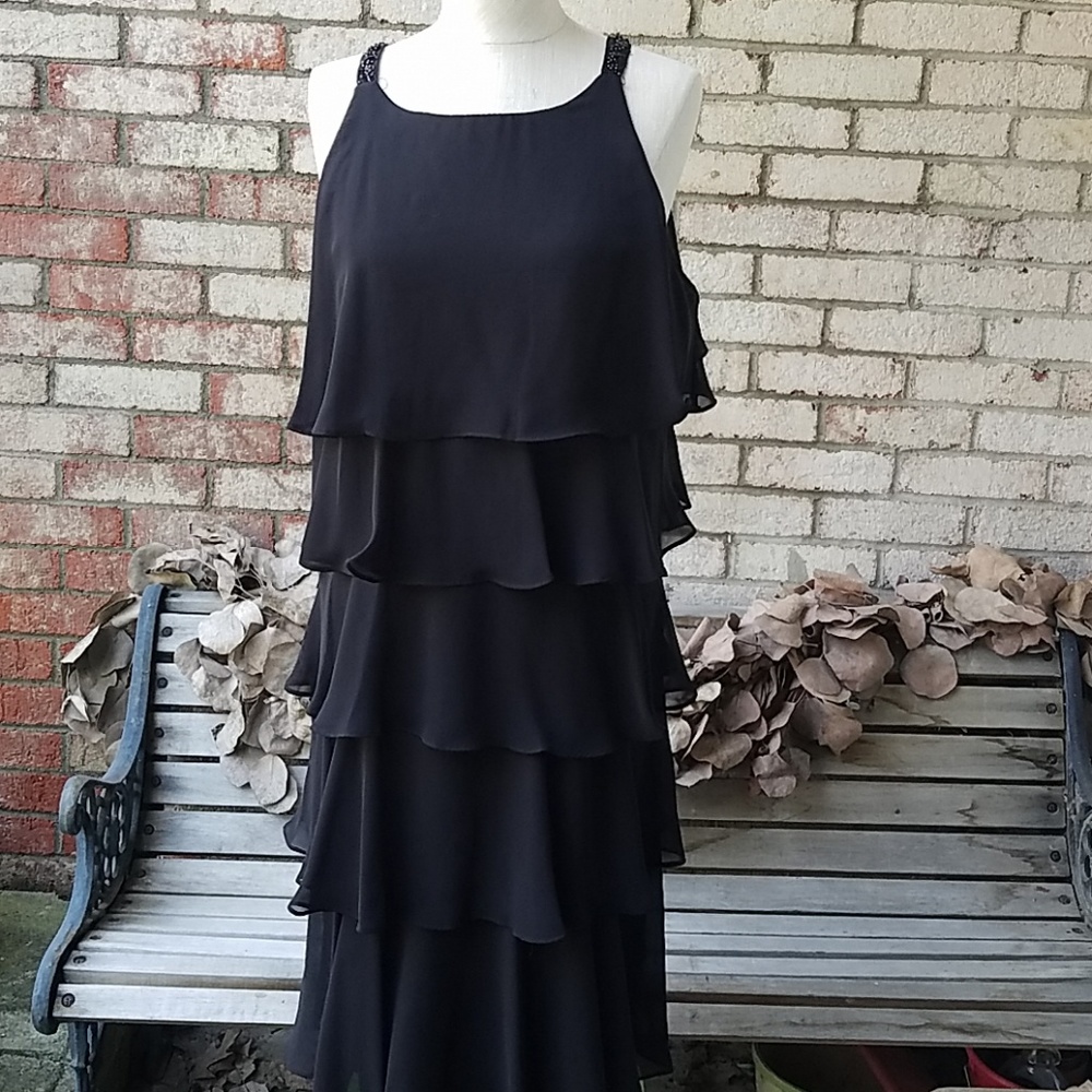 Black chiffon flapper-style ruffled dress